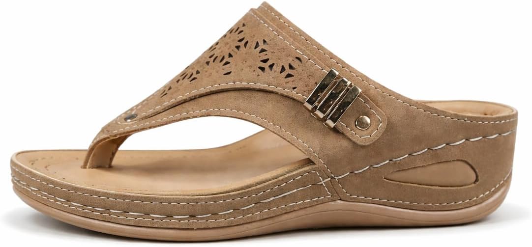 Buckle-Accent Thong Wedge Sandals — view 1