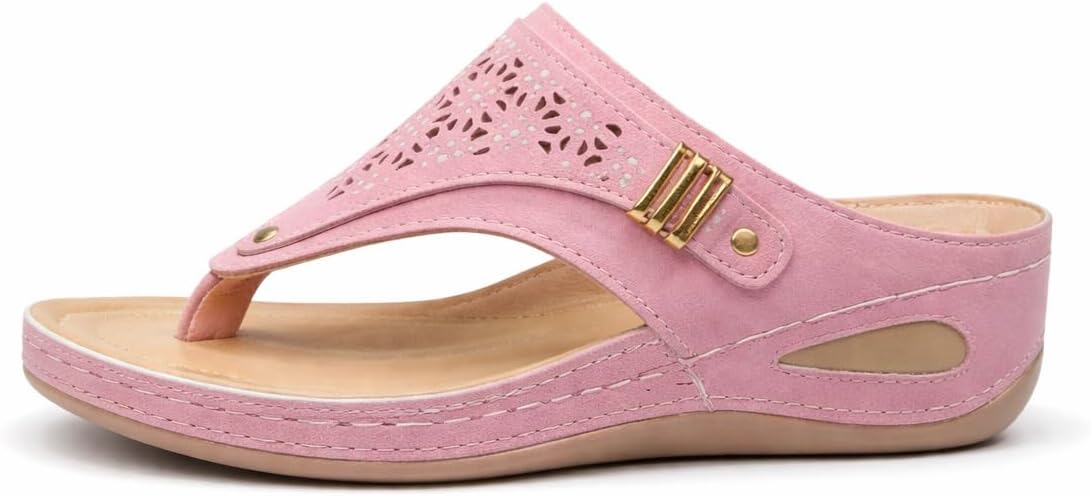 Buckle-Accent Thong Wedge Sandals — view 13
