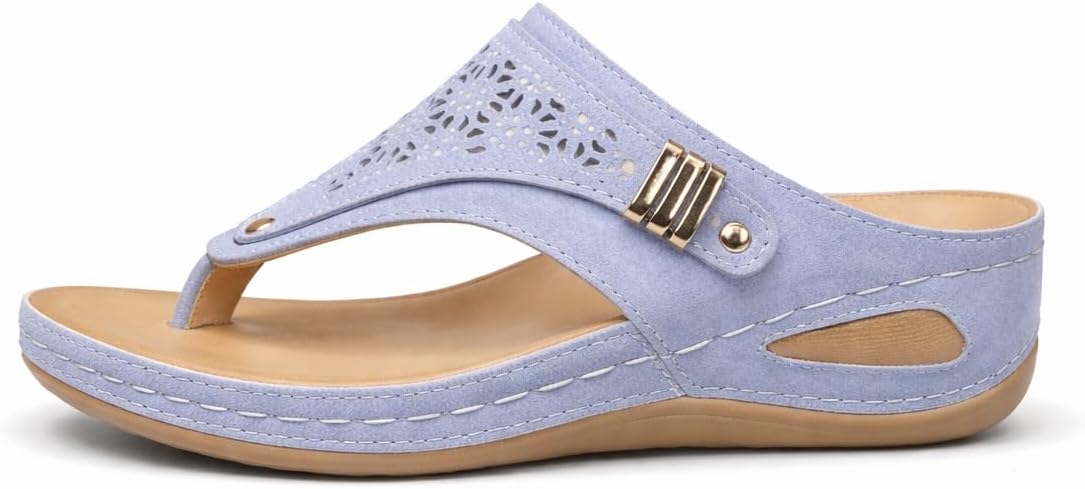 Buckle-Accent Thong Wedge Sandals — view 45
