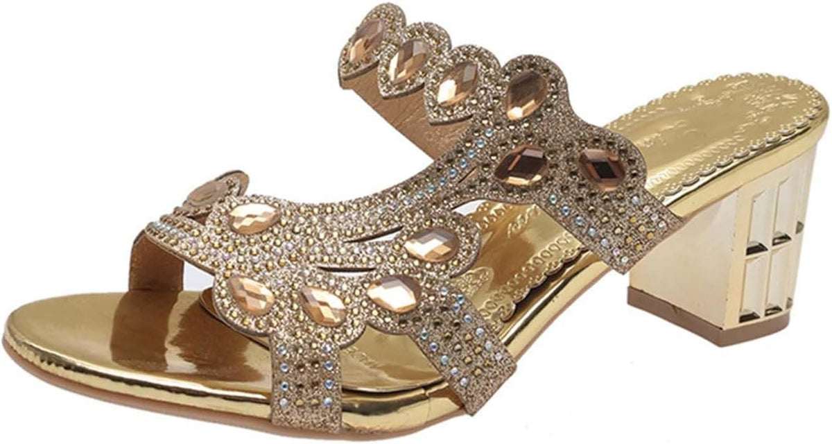 Jeweled Cutout Block-Heel Slides — view 11