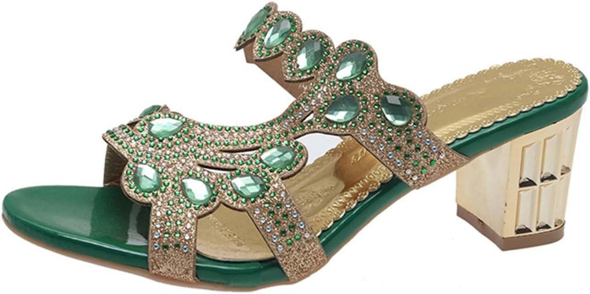Jeweled Cutout Block-Heel Slides — view 16