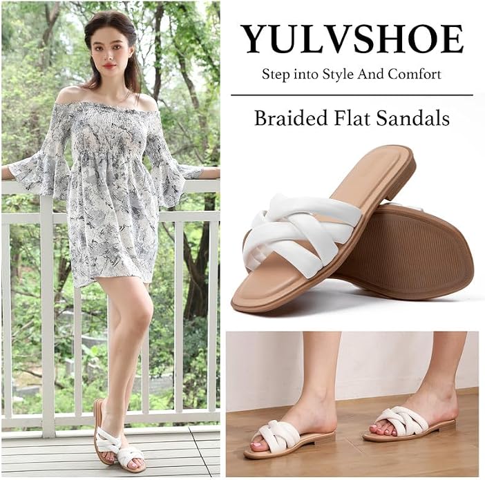 White Braided Open-Toe Slide Sandals — view 6