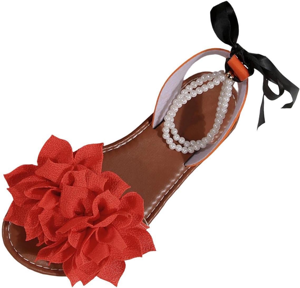 Floral Pearl-Accent Flat Sandals — view 32