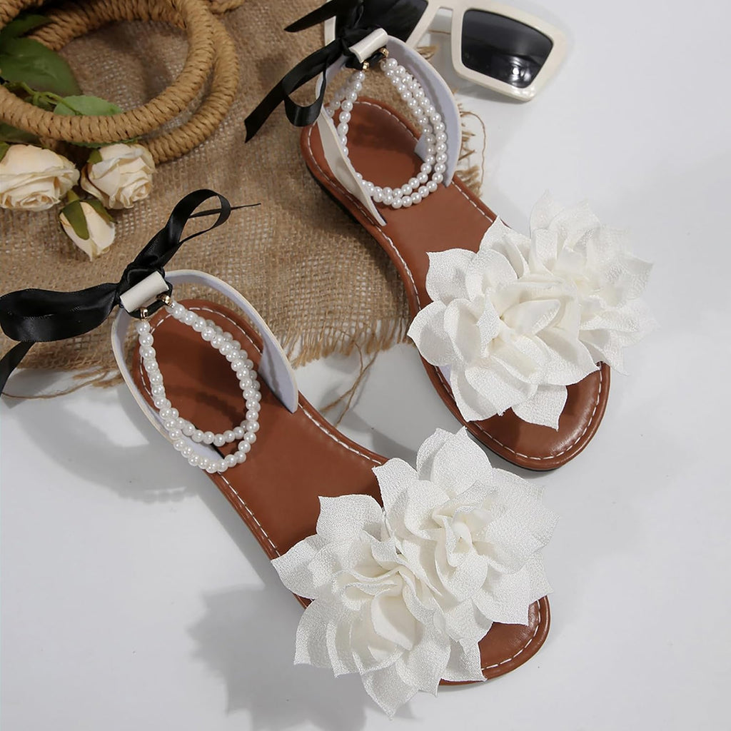 Floral Pearl-Accent Flat Sandals — view 42