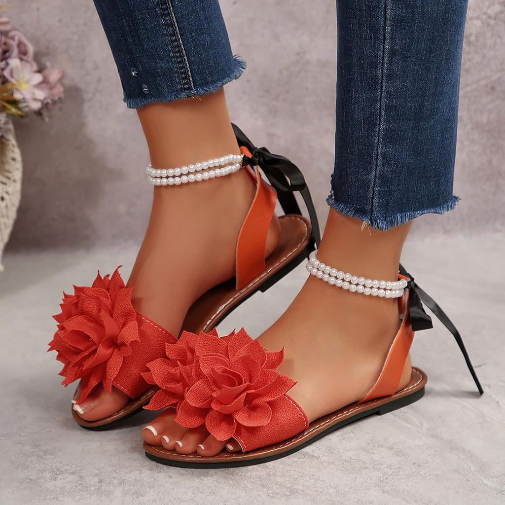 Floral Pearl-Accent Flat Sandals — view 35