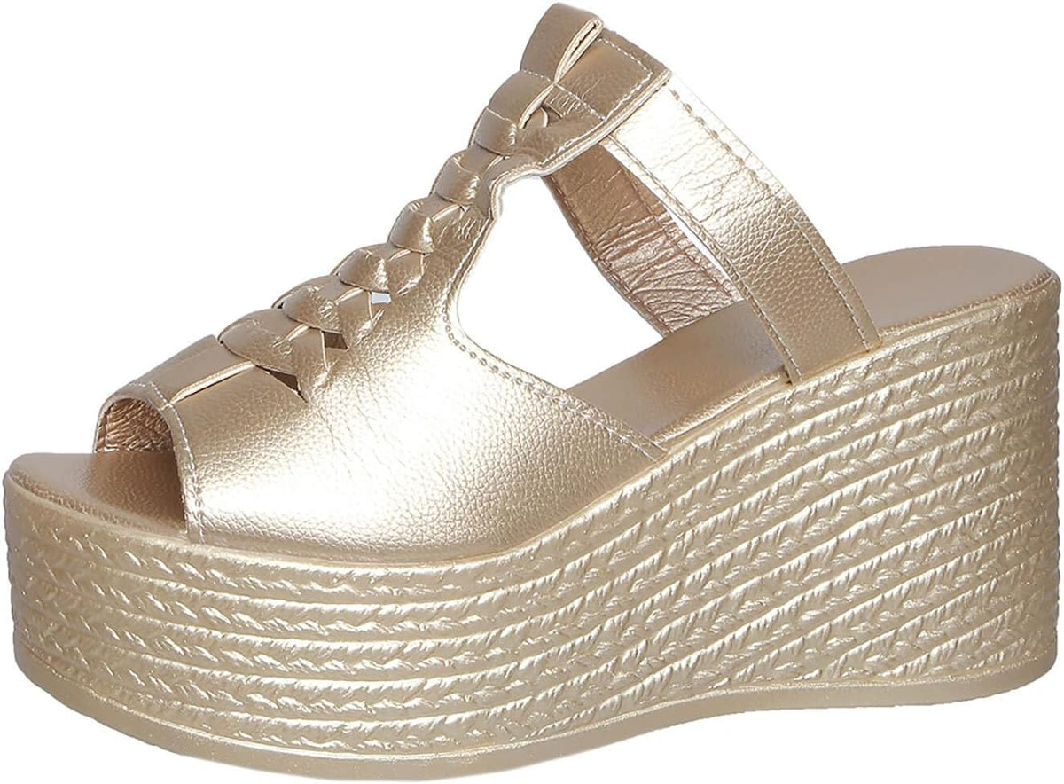 Braided T-Strap Wedge Slide Sandals — view 8