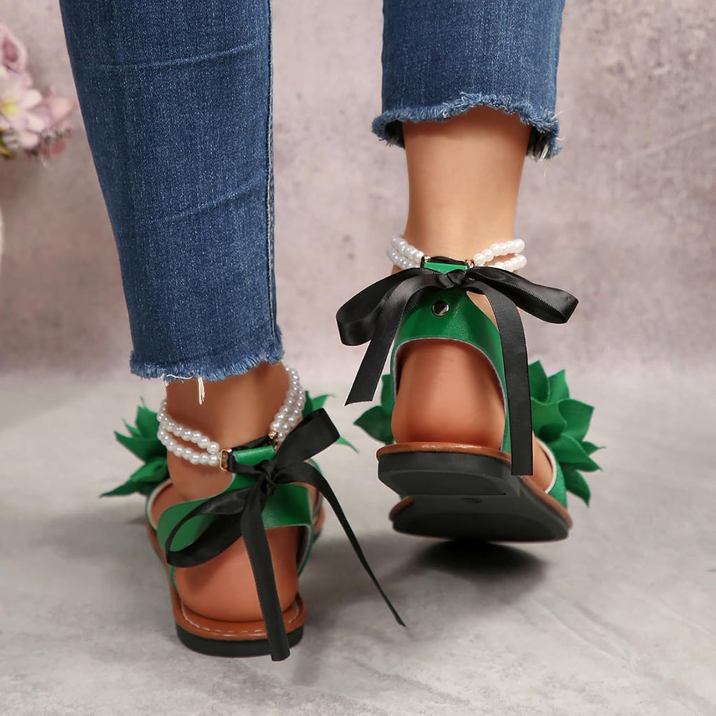 Floral Pearl-Accent Flat Sandals — view 28