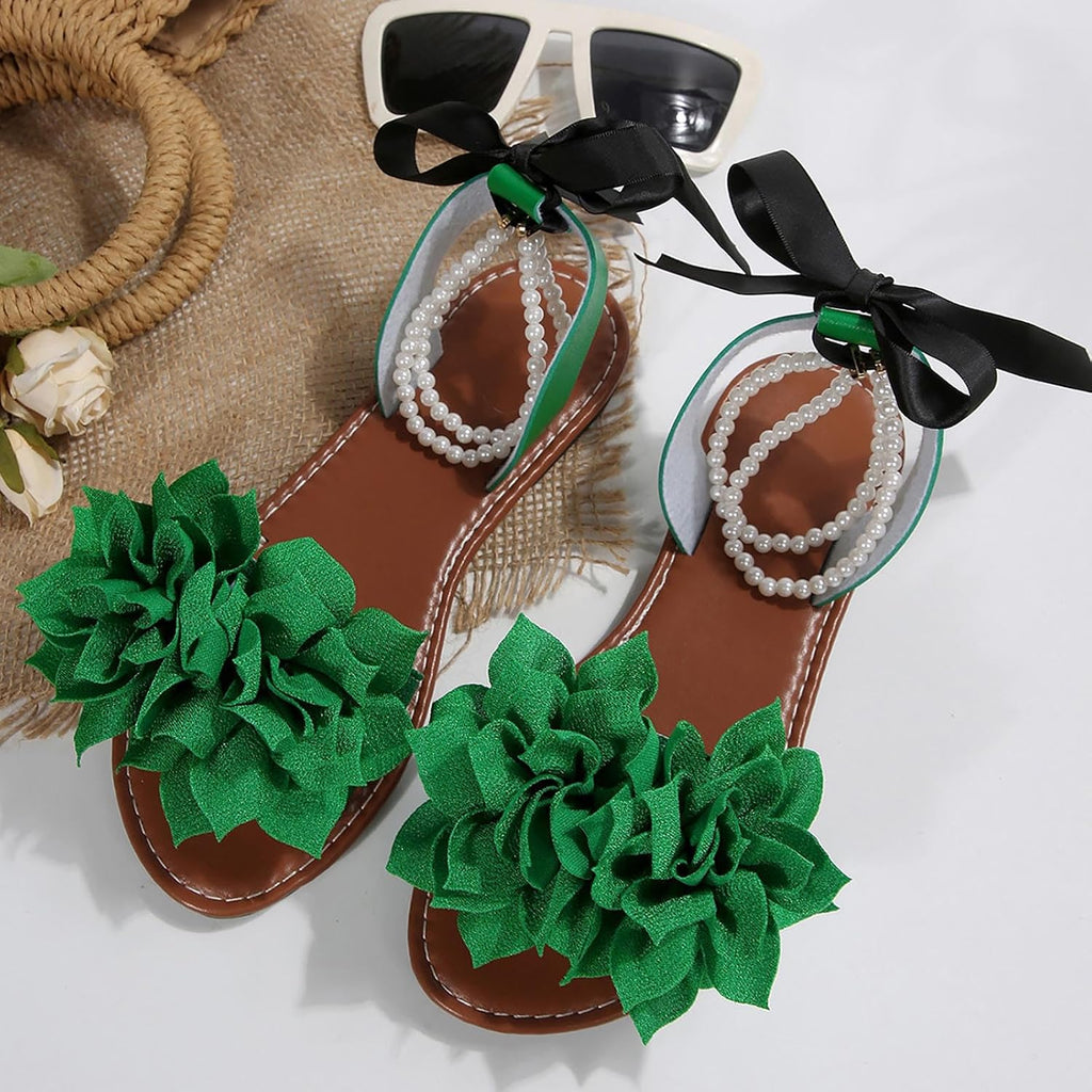 Floral Pearl-Accent Flat Sandals — view 30