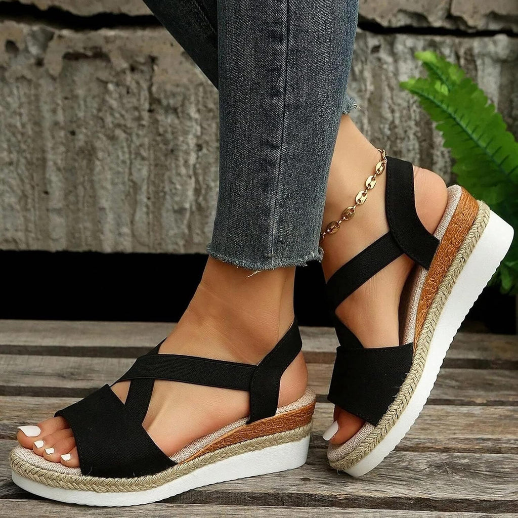 Cross-Strap Espadrille Wedge Sandals — view 4