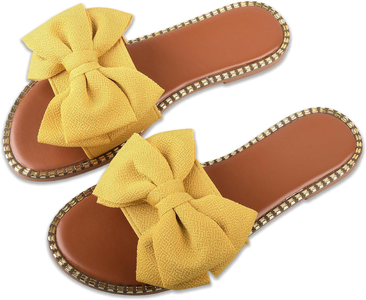 Bow-Accent Flat Slide Sandals — view 4
